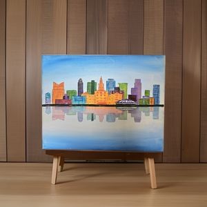 Acrylic Painting on Canvas by Original artist 11"x14” Fort Worth Skyline